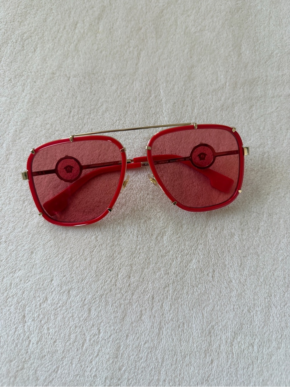 Versace Red Oversized Square Sunglasses with Gold Accents